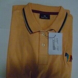 NEW WITH TAGS - PAUL SMITH BROAD STRIPE ZEBRA POLO SHIRT - ORANGE- LARGE